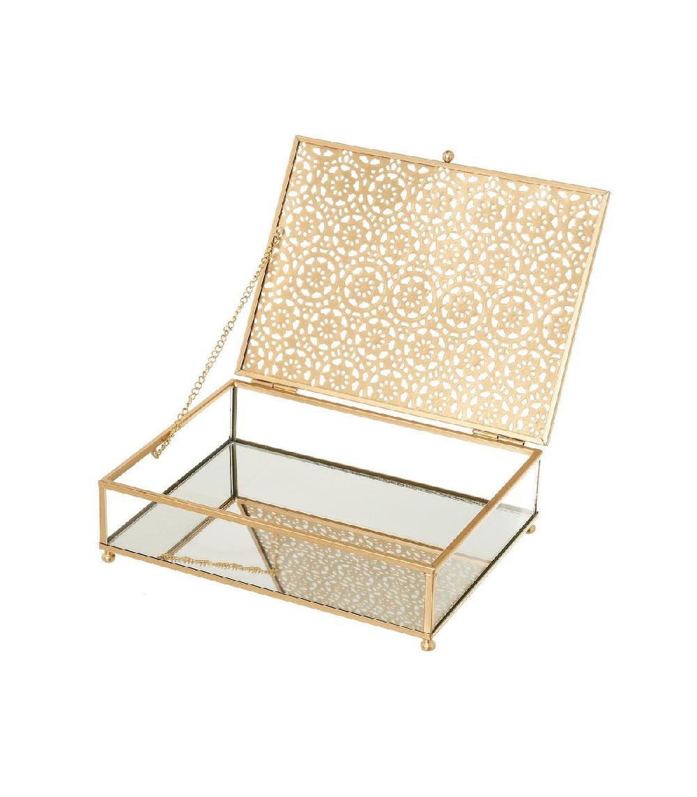 Wadiga Boîte à Bijoux En Métal Doré Et Verre - 21x16x6cm