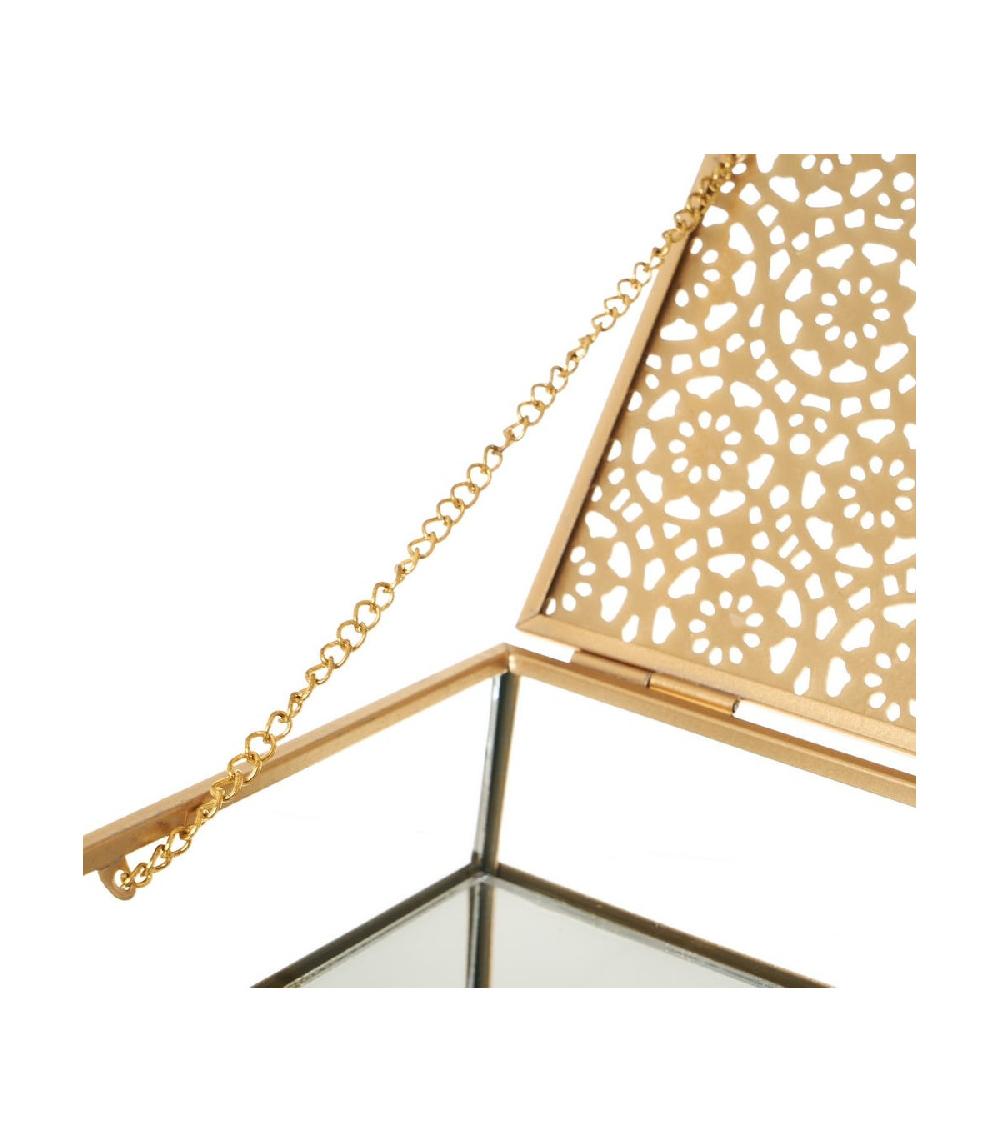 Wadiga Boîte à Bijoux En Métal Doré Et Verre - 21x16x6cm
