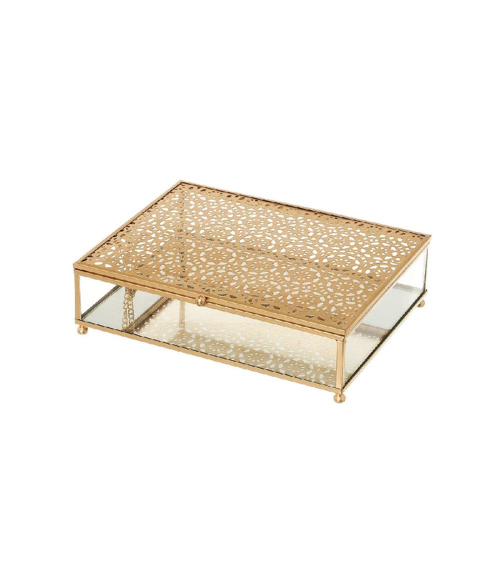 wadiga Boîte à bijoux en métal doré et verre - 21x16x6cm