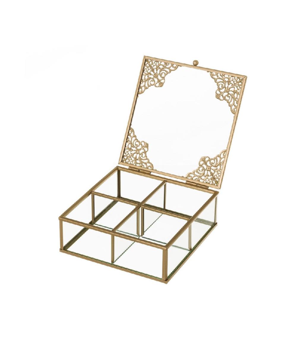 Wadiga Boîte à Bijoux En Métal Doré Et Verre 4 Compartiments