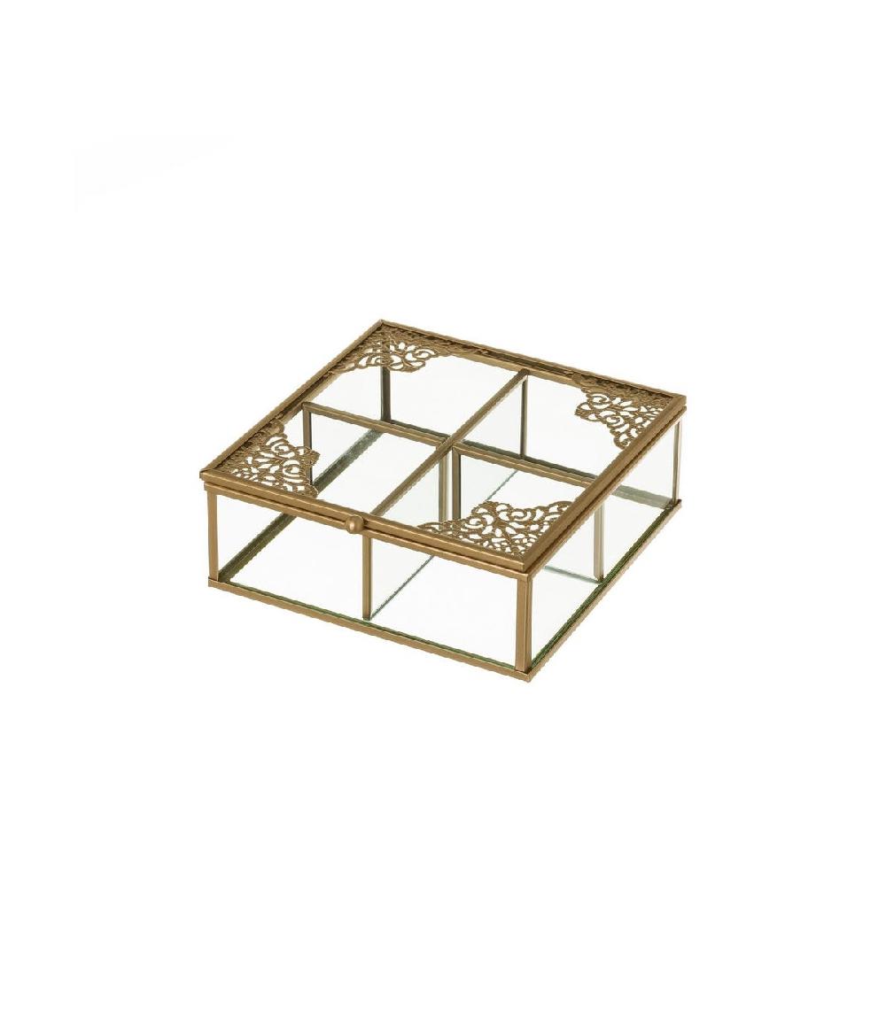 wadiga Boîte à Bijoux en Métal Doré et Verre 4 Compartiments