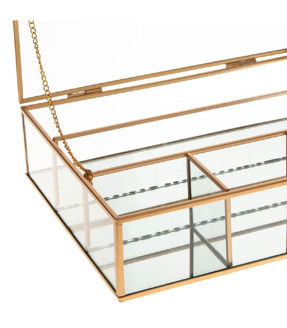 Wadiga Boîte à Bijoux En Métal Doré Et Verre 5 Compartiments 27x22.5x7cm