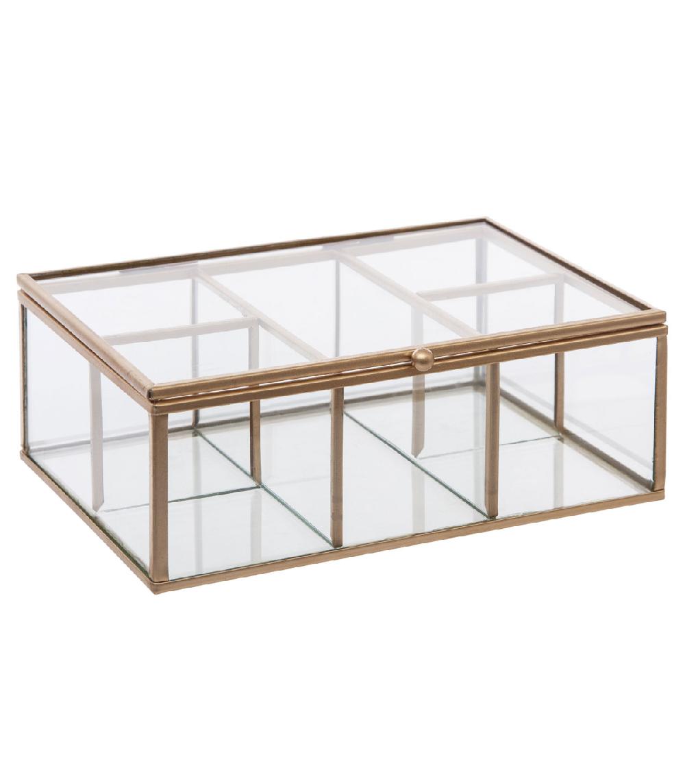 wadiga Boîte à bijoux en métal doré et verre 5 compartiments 20x14x7cm