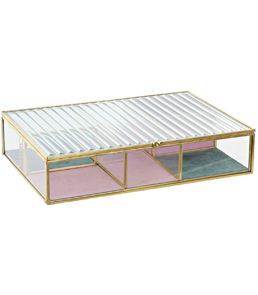 Wadiga Boîte à Bijoux En Métal Doré Velours Et Verre 25x17x5.5cm