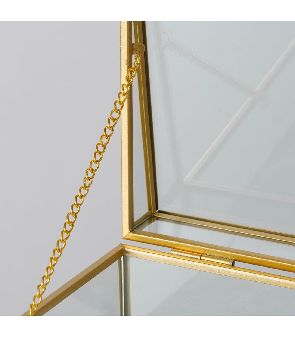 Wadiga Boîte à Bijoux En Métal Doré Verre Et Velours Gris 23x16x8cm