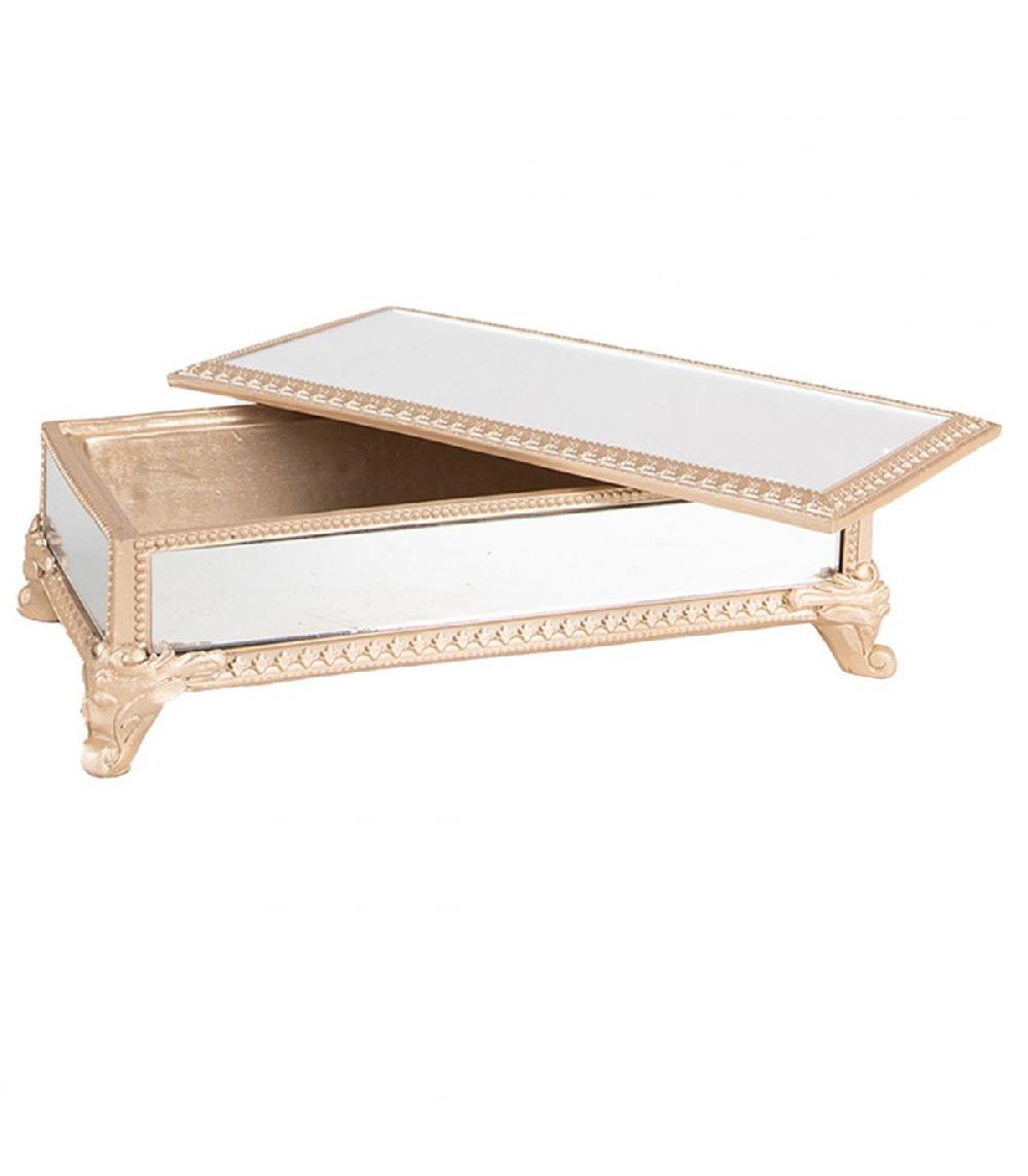 Wadiga Boîte à Bijoux En Polyrésine Dorée Et Miroirs 21x11x7cm