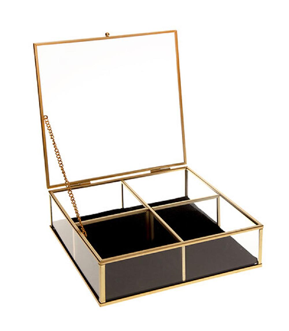 Wadiga Boîte à Bijoux Métal Doré Et Verre 20x20x6cm