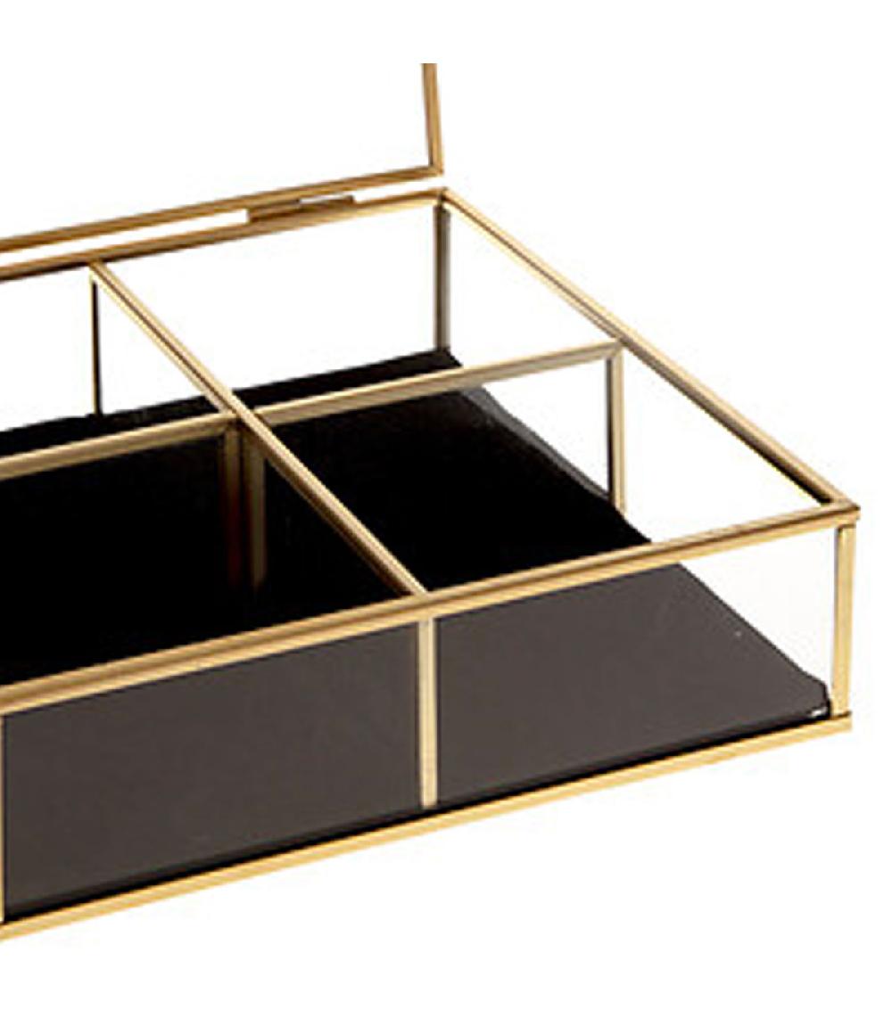 Wadiga Boîte à Bijoux Métal Doré Et Verre 20x20x6cm