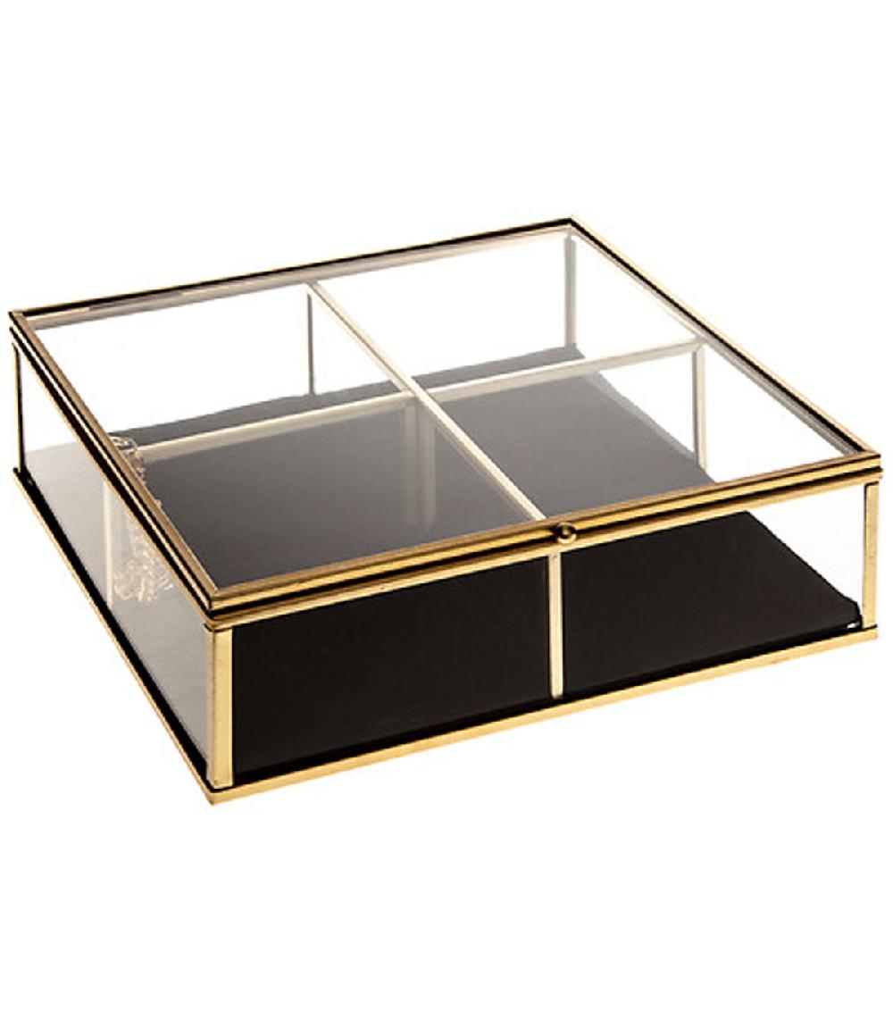 wadiga Boîte à bijoux métal doré et verre 20x20x6cm