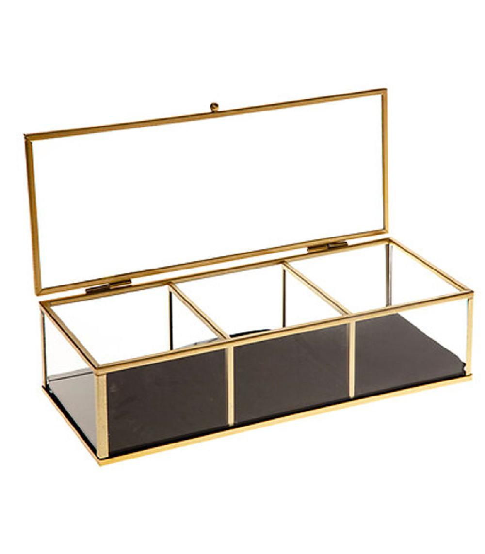Wadiga Boîte à Bijoux Métal Doré Et Verre 25x10x6.5cm