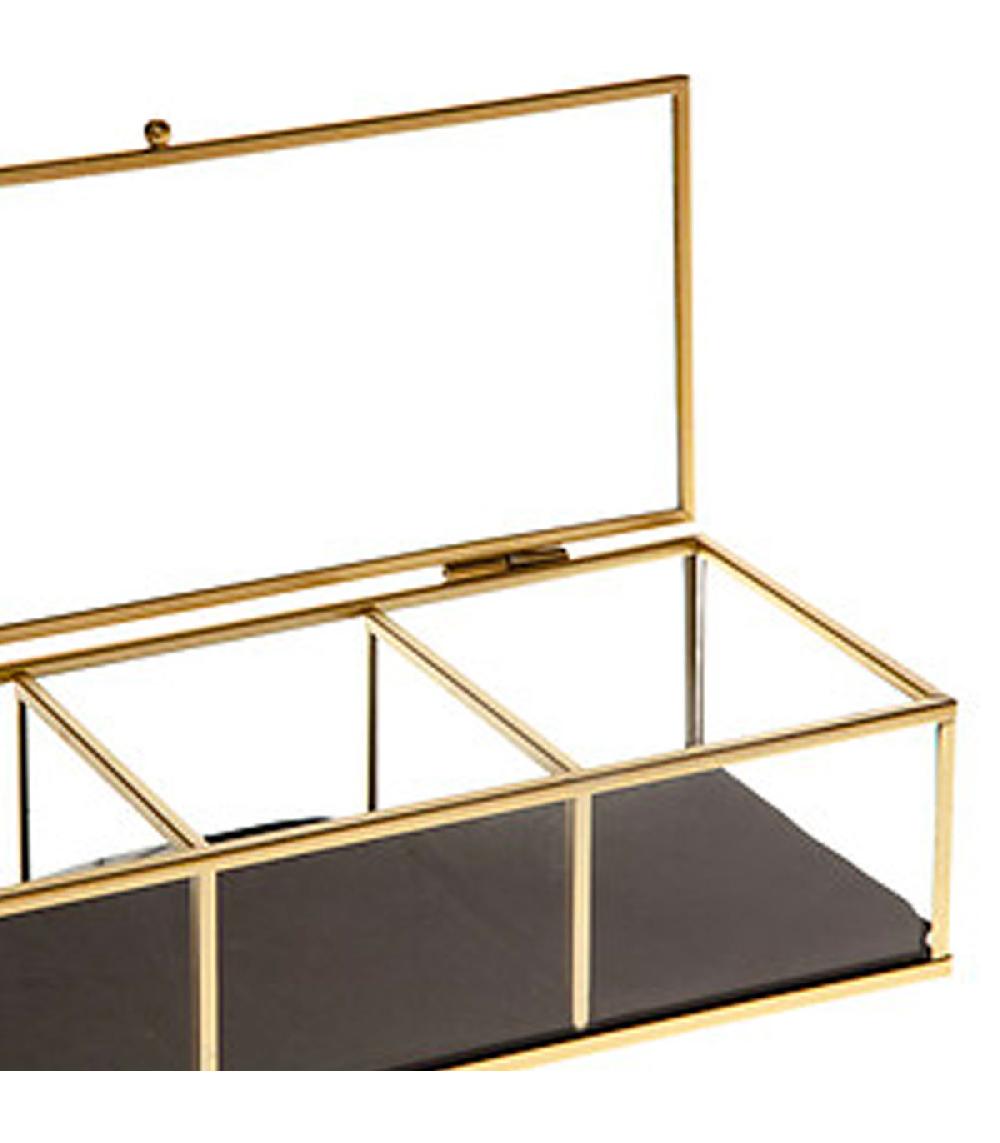 Wadiga Boîte à Bijoux Métal Doré Et Verre 25x10x6.5cm