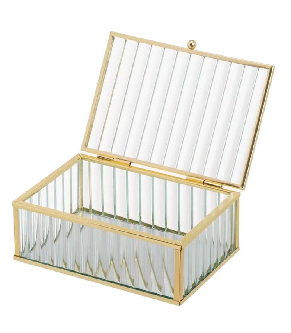 Wadiga Boîte à Bijoux Métal Doré Verre Et Miroir 15x11x6cm