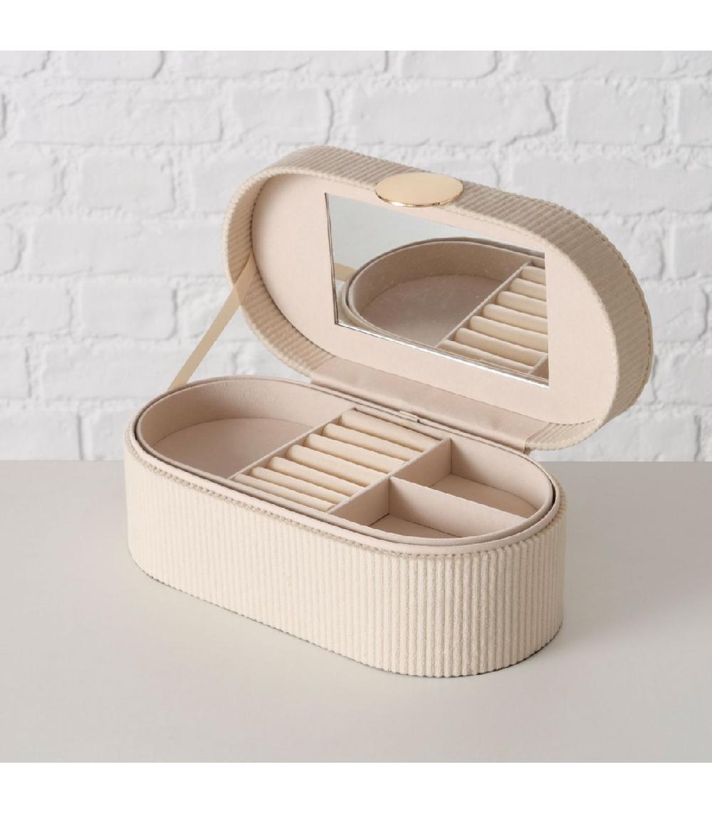 Wadiga Boîte à Bijoux Velours Côtelé Beige 25.6x13x10cm