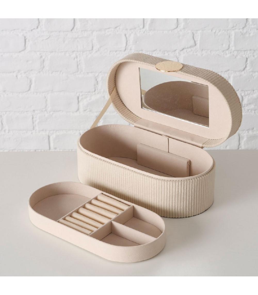 Wadiga Boîte à Bijoux Velours Côtelé Beige 25.6x13x10cm