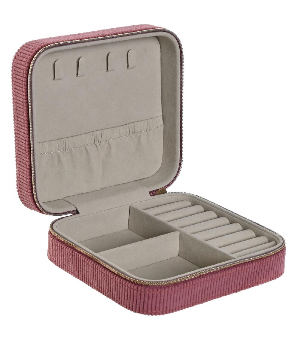 Wadiga Boîte à Bijoux Velours Côtelé Vieux Rose 14.5x13x5cm