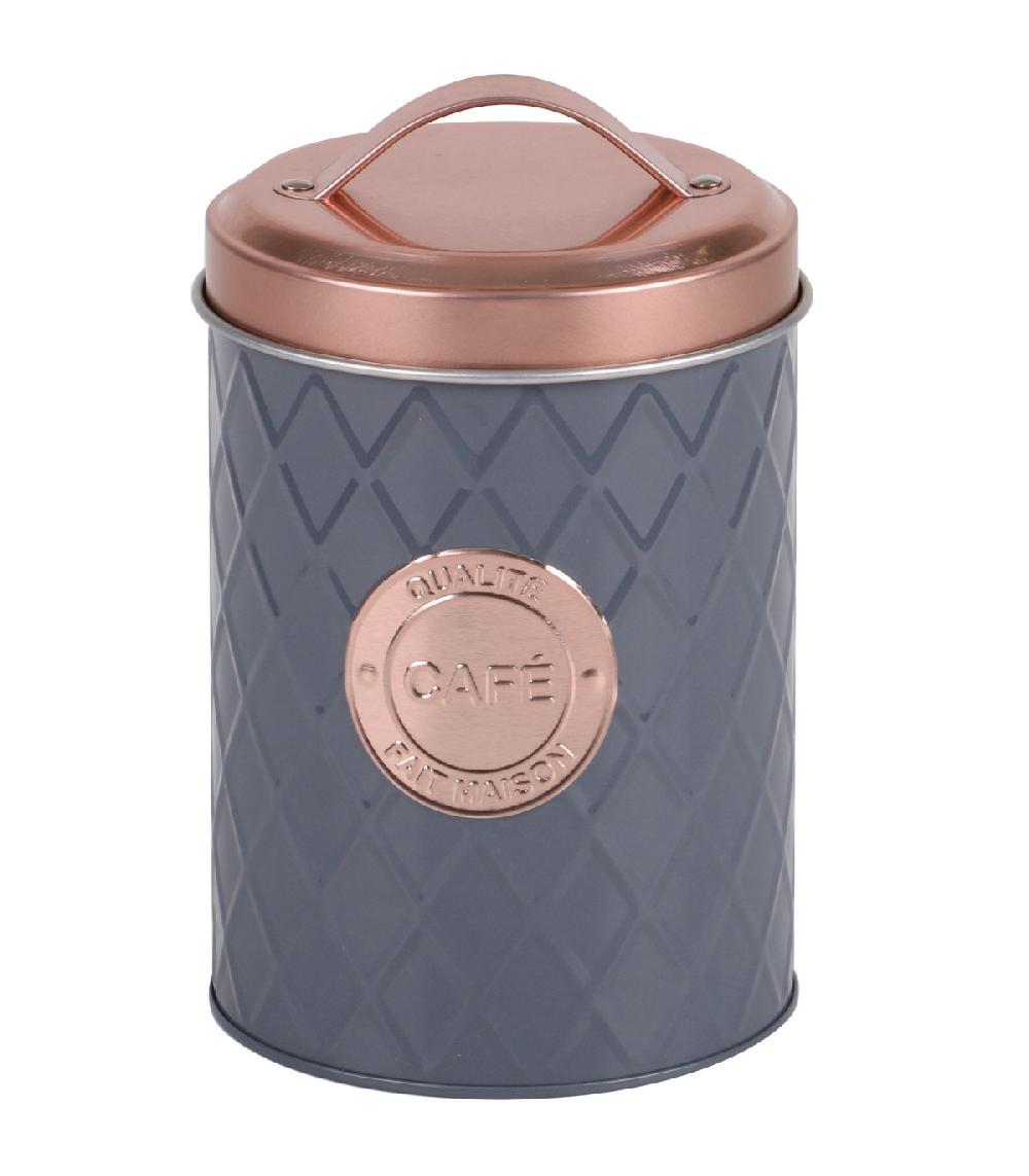 wadiga Boîte à café en métal gris et cuivre 11x11x15.5cm