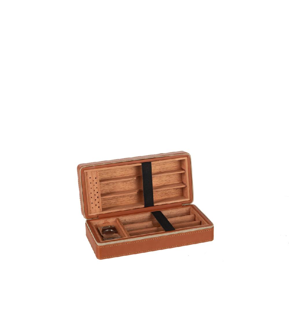 Wadiga Boîte à Cigares En Similicuir Camel - 23x11x7cm