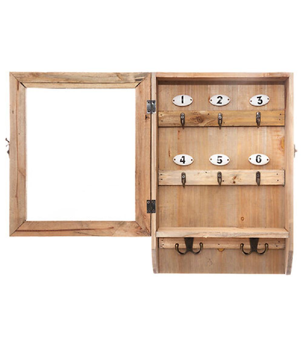Wadiga Boîte à Clés Murale En Bois Et Verre 27x9x38cm