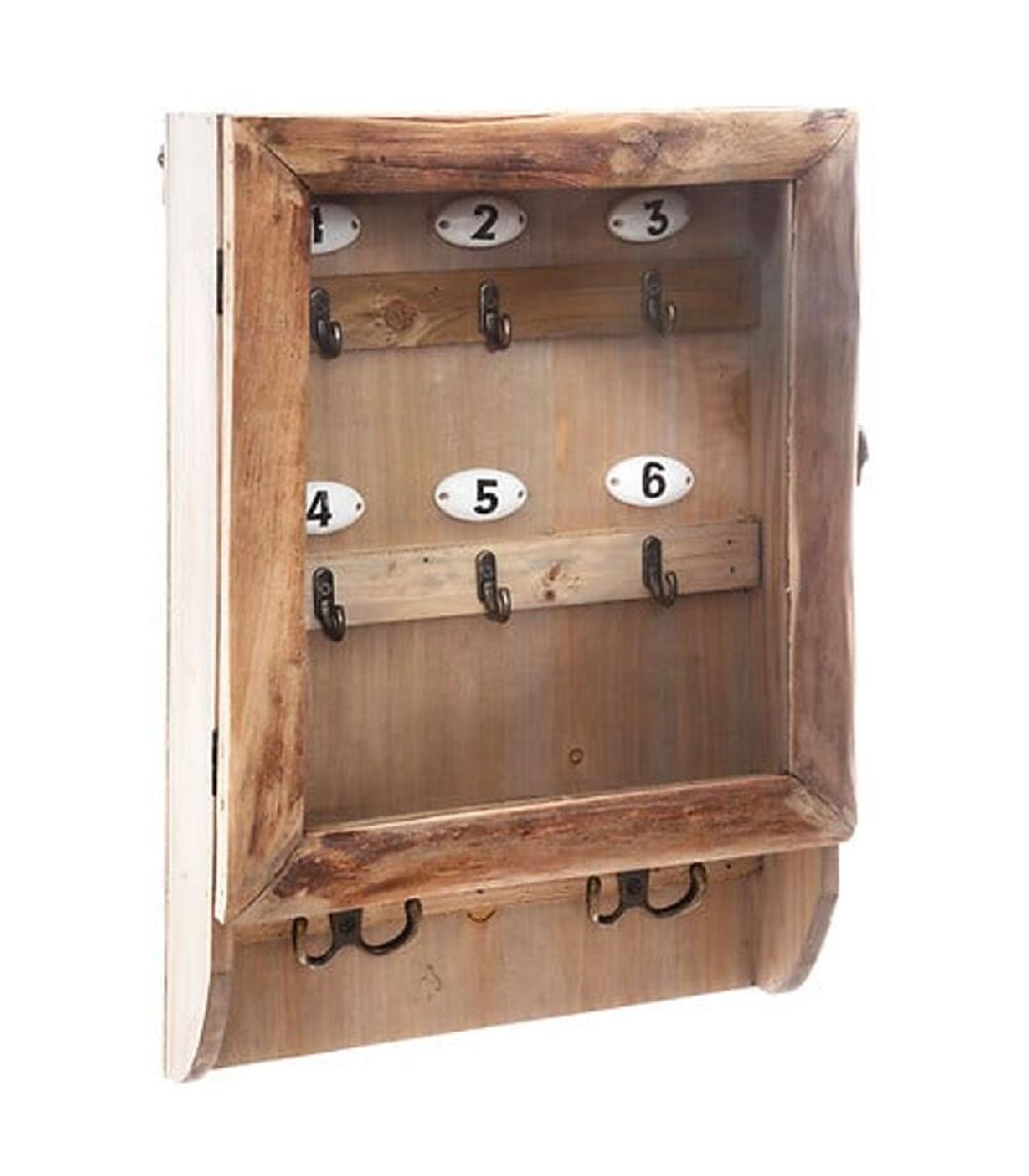 wadiga Boîte à clés murale en bois et verre 27x9x38cm
