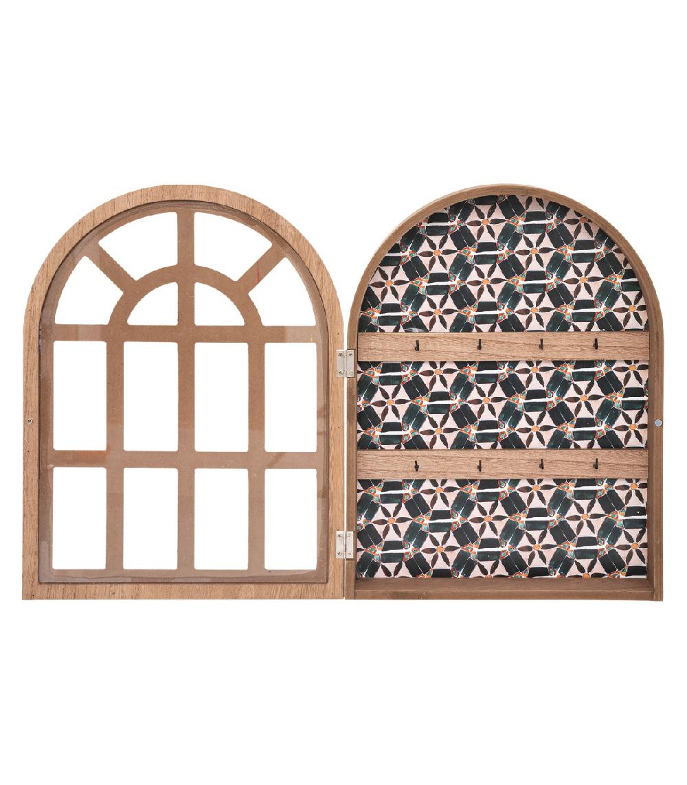 Wadiga Boîte à Clés Murale En Bois Et Verre 28x6.5x36cm