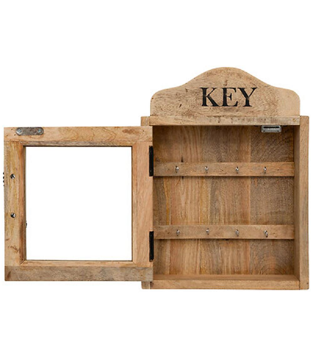 Wadiga Boîte à Clés Murale En Bois Et Verre 30x9x40cm