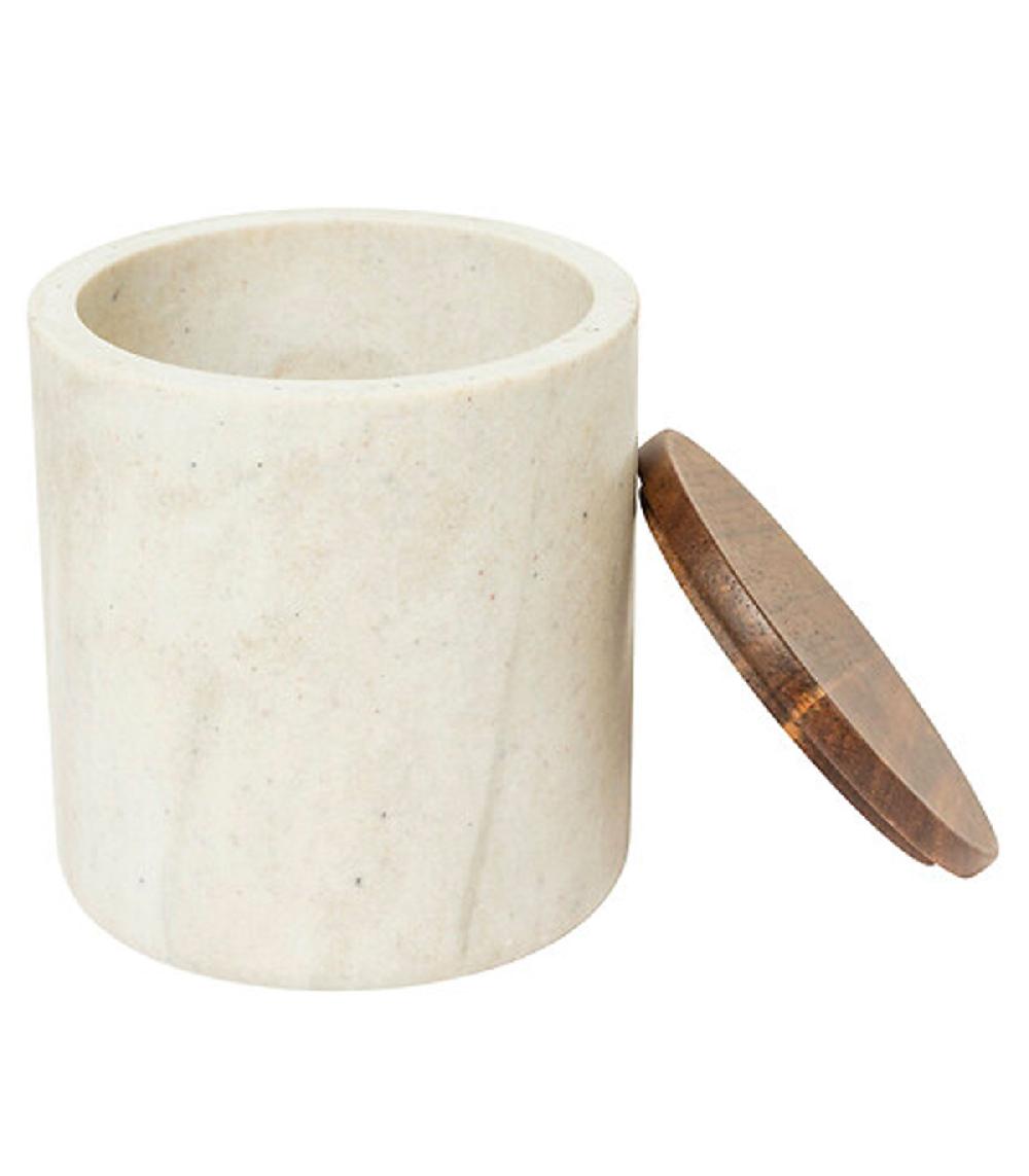 Wadiga Boîte à Coton En Polyrésine Effet Marbre Et Bois 10x10x11cm