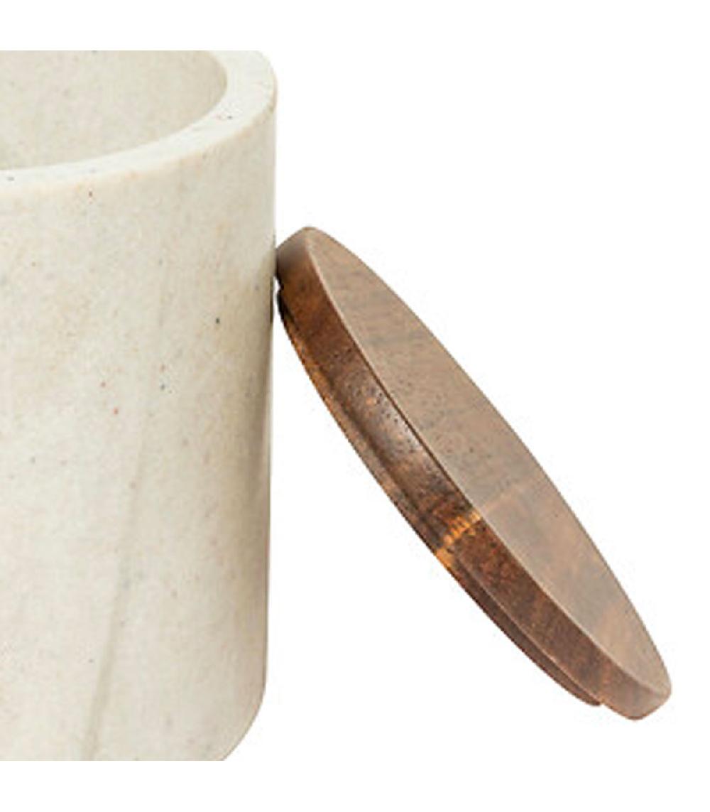 Wadiga Boîte à Coton En Polyrésine Effet Marbre Et Bois 10x10x11cm