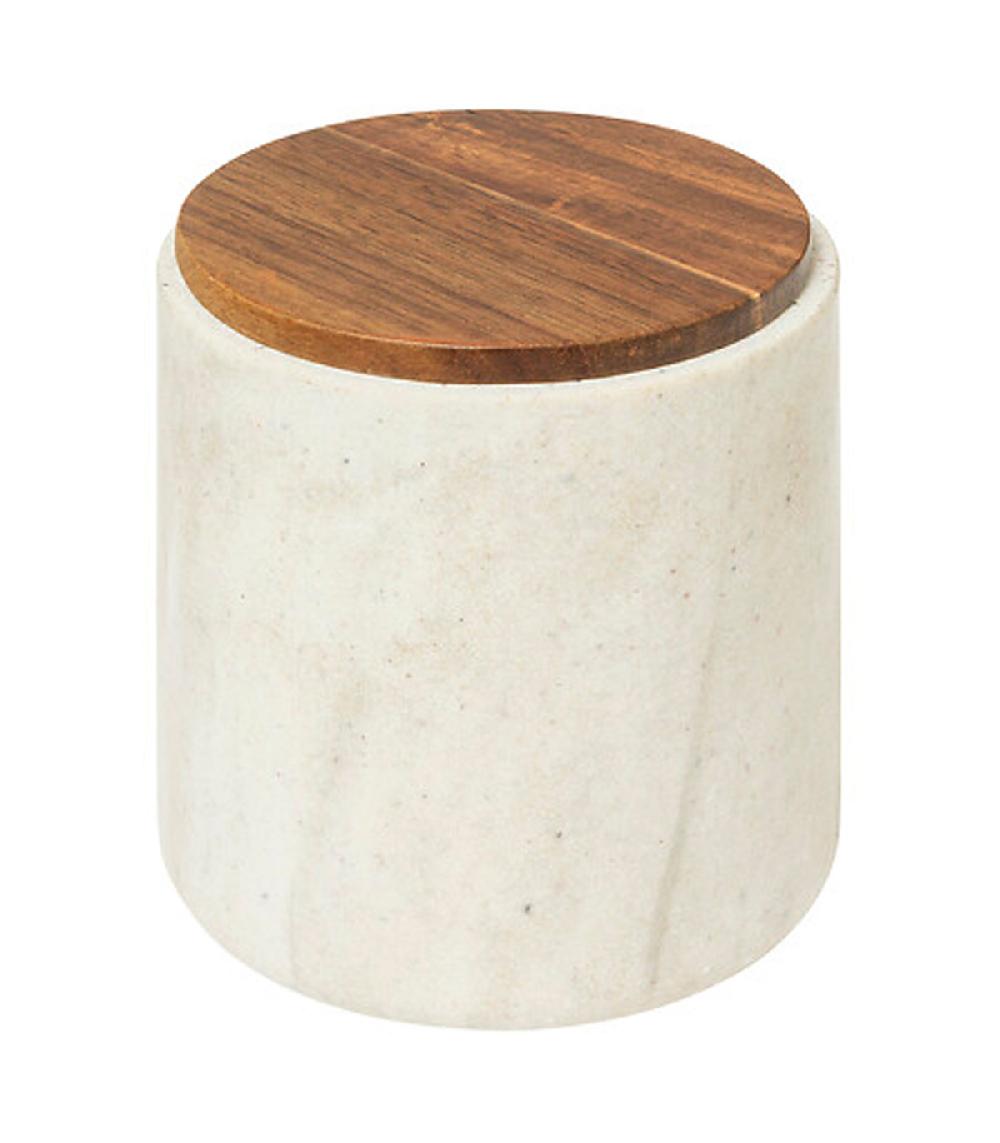 wadiga Boîte à coton en polyrésine effet marbre et bois 10x10x11cm