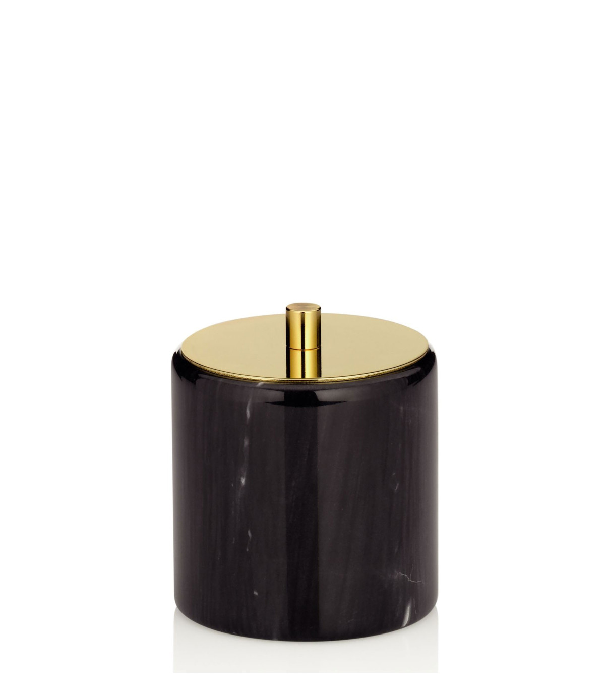 wadiga Boîte à Coton Ronde Marbre Noir et Couvercle Acier Inoxydable Doré