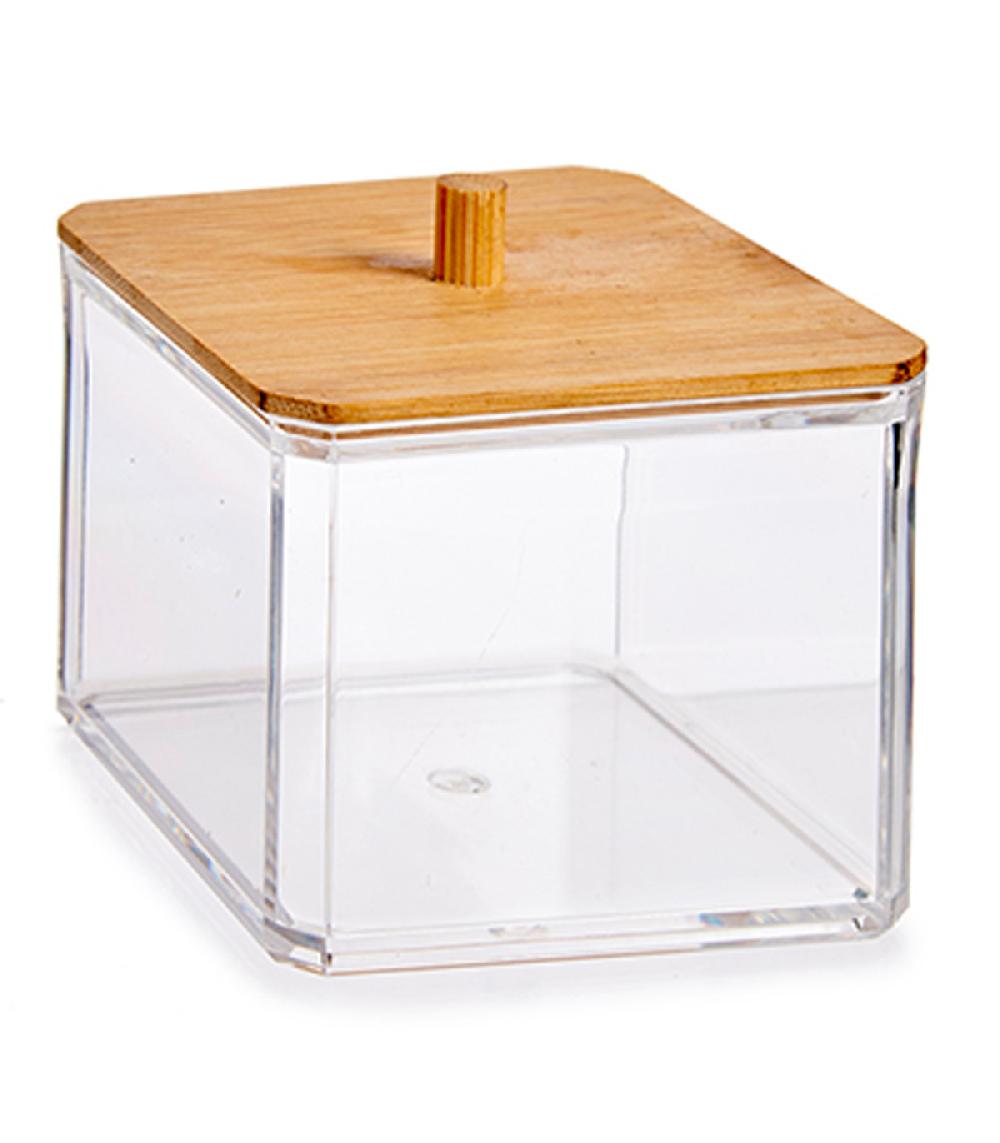 wadiga Boîte à coton-tiges transparent et bambou 9.1x9.1x8cm