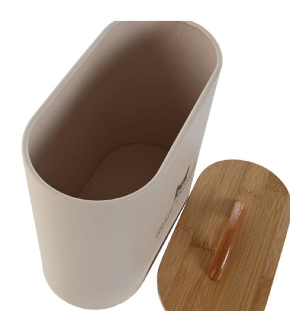 Wadiga Boîte à Croquettes Chat En Métal Beige Et Bambou 20x10x18cm