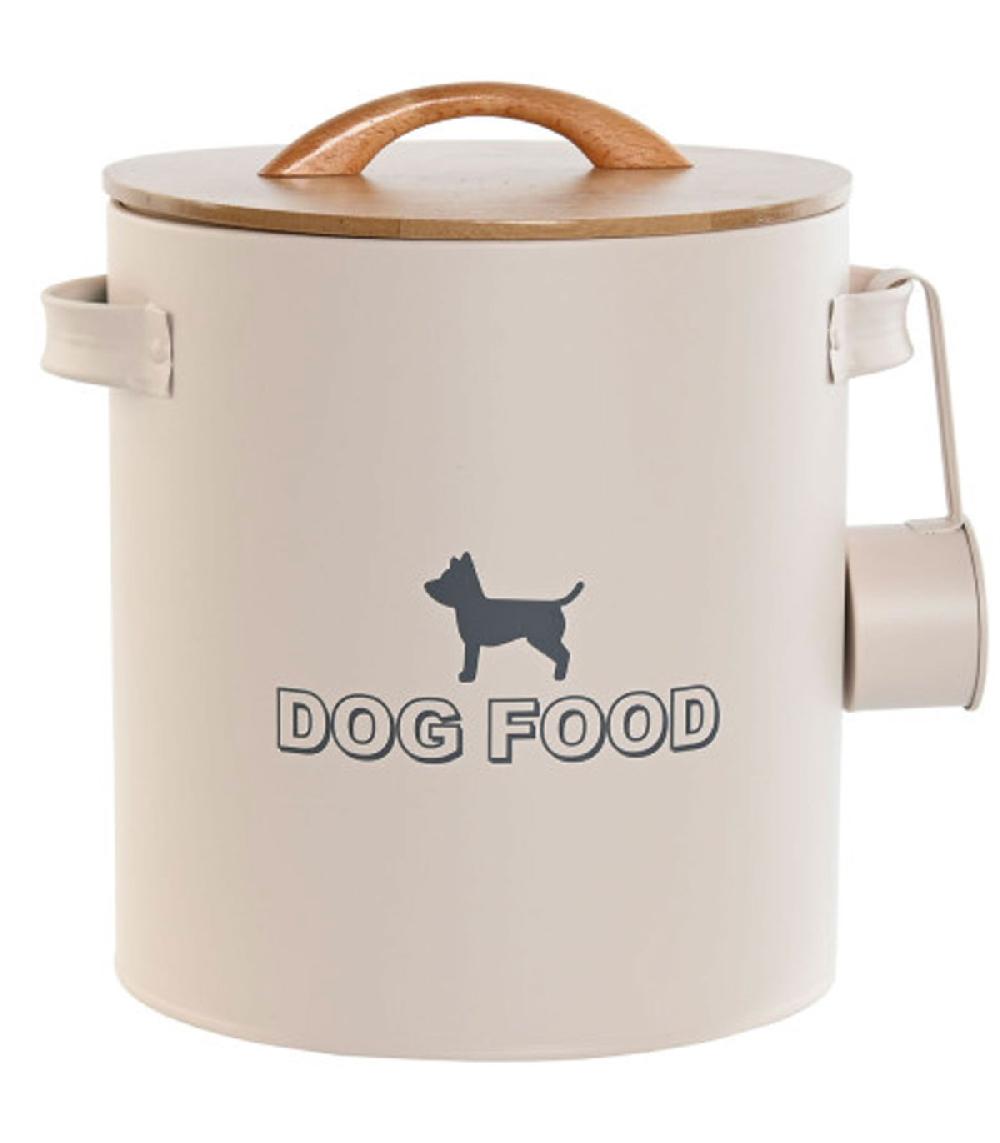 wadiga Boîte à croquettes chien en métal beige et bambou 21x21x23cm