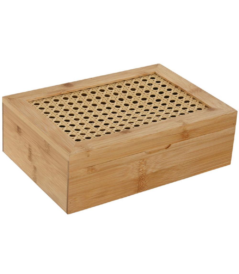 Wadiga Boîte à Infusions En Bambou Et Cannage Rotin 24x16.5x7.5cm