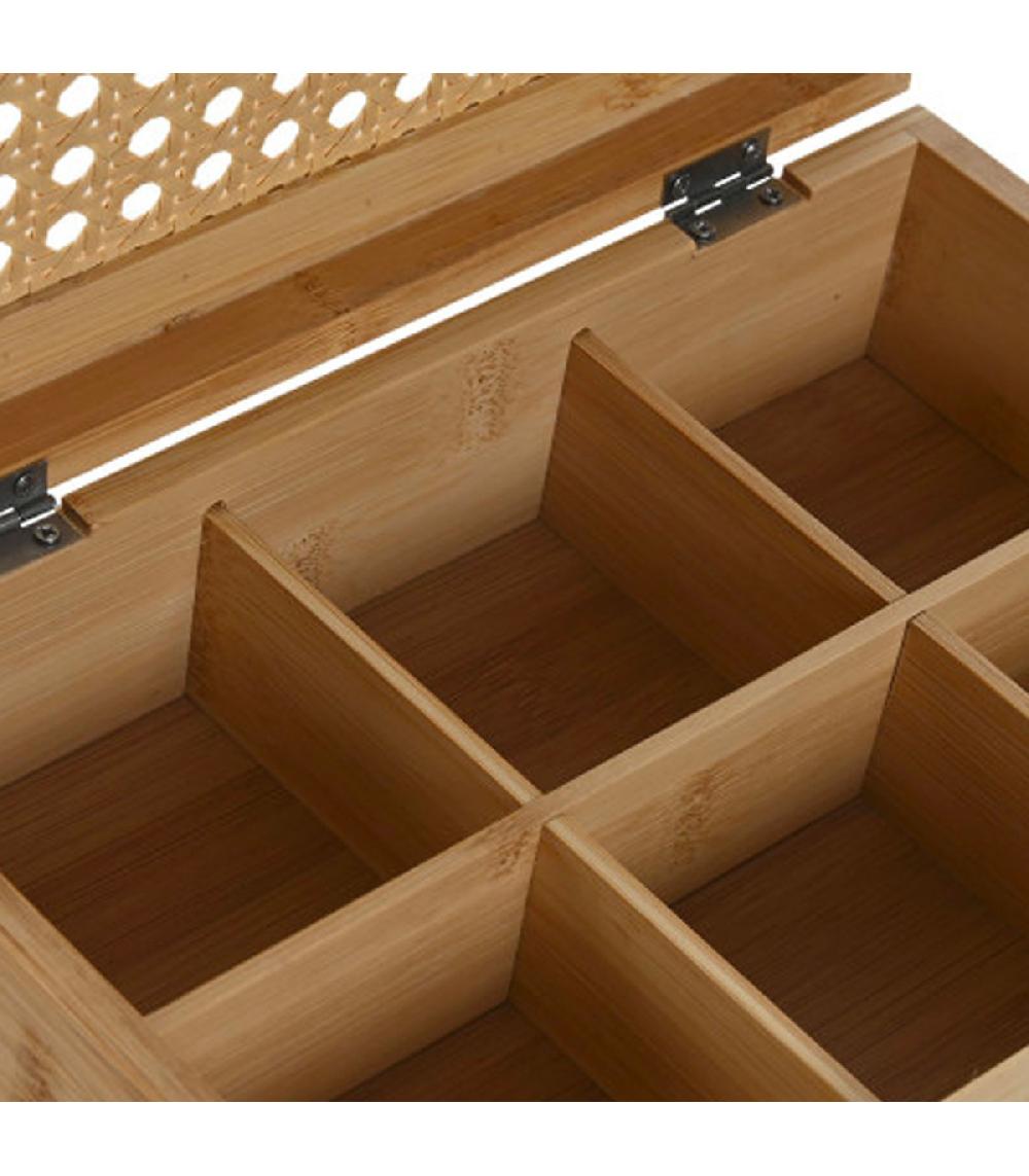 Wadiga Boîte à Infusions En Bambou Et Cannage Rotin 24x16.5x7.5cm