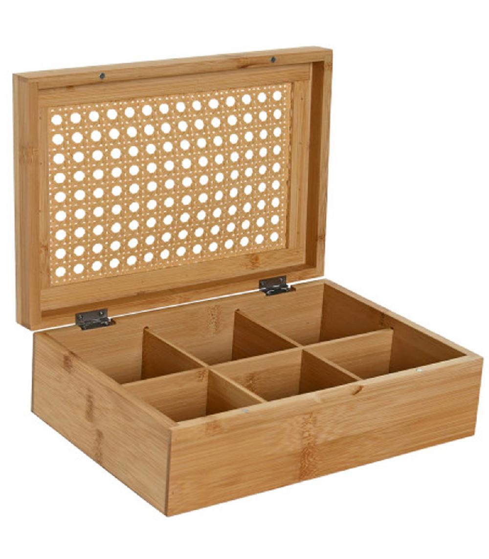 wadiga Boîte à infusions en bambou et cannage rotin 24x16.5x7.5cm