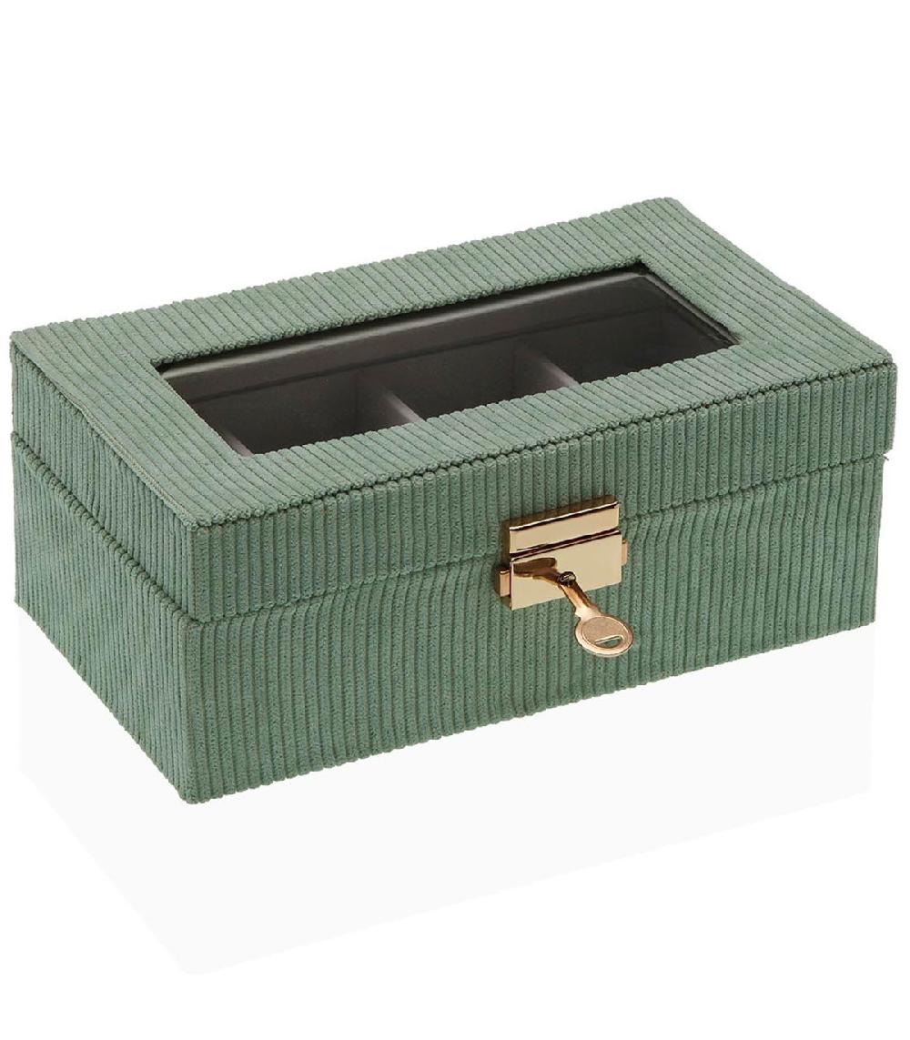 Wadiga Boîte à Montres En Velours Côtelé Vert 21x11.5x8cm