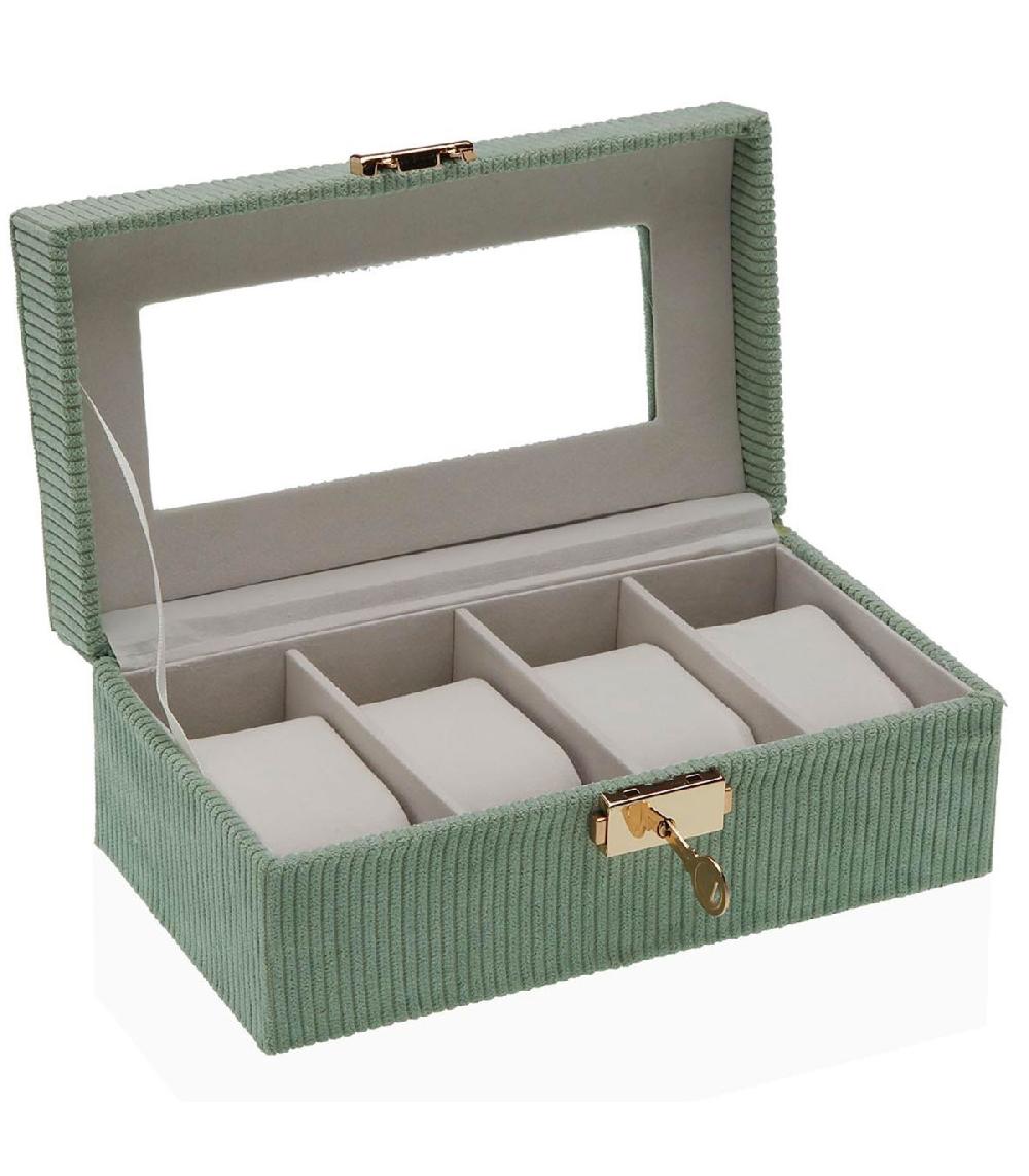 wadiga Boîte à montres en velours côtelé vert 21x11.5x8cm