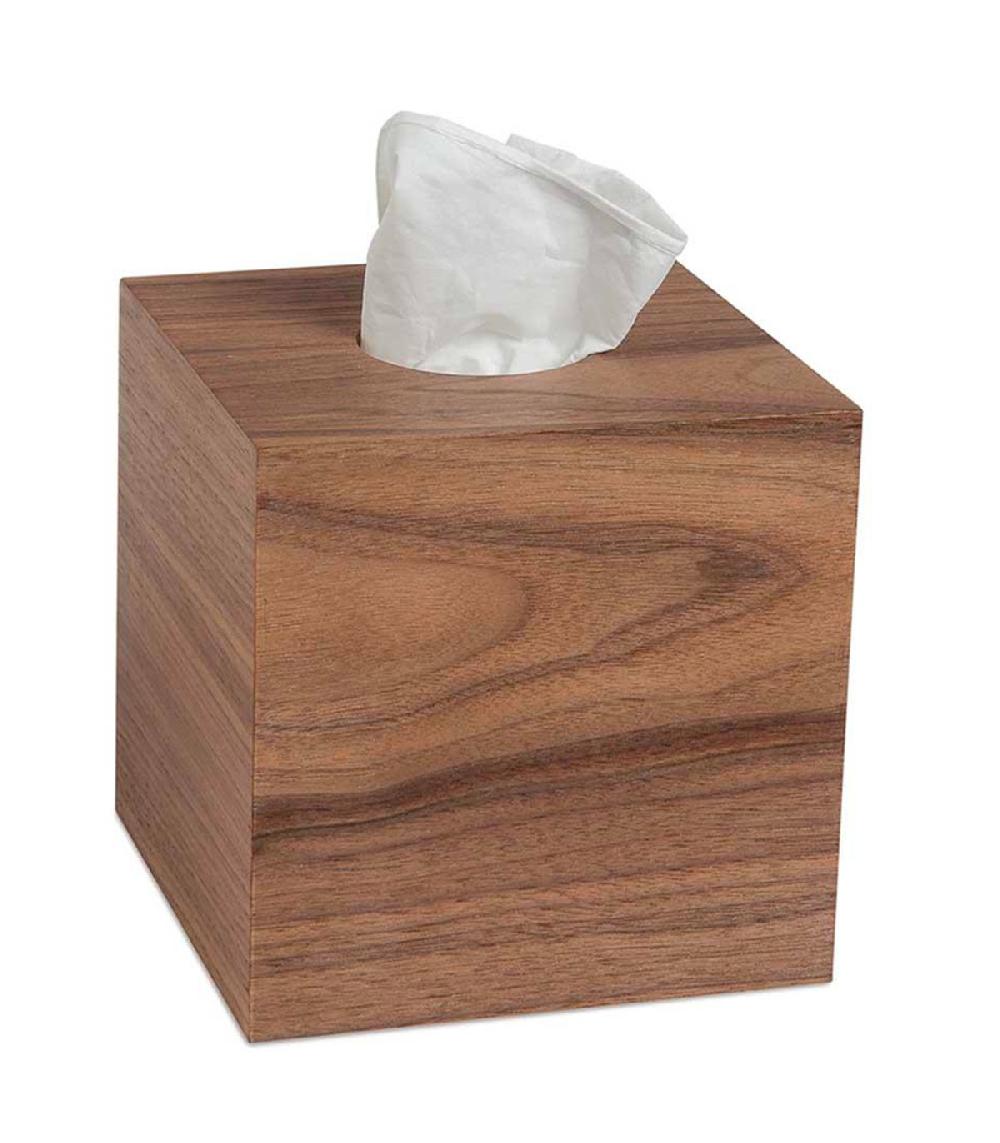 Wadiga Boîte à Mouchoirs Carrée En Bois De Noyer 13x13x13cm