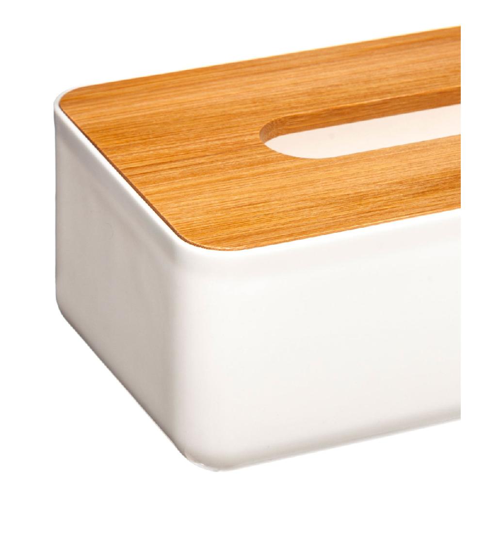 Wadiga Boîte à Mouchoirs Rectangulaire Blanche Et Bambou