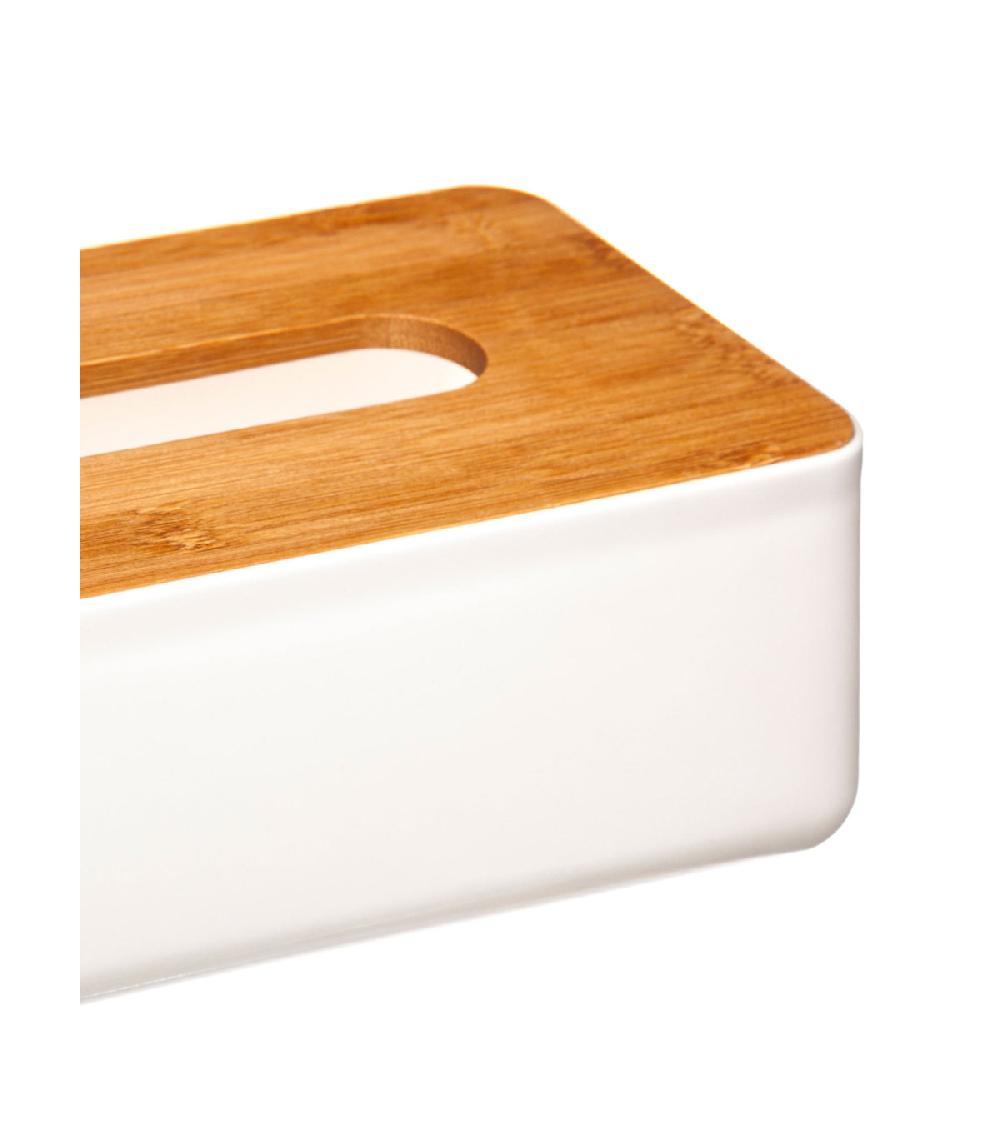 Wadiga Boîte à Mouchoirs Rectangulaire Blanche Et Bambou