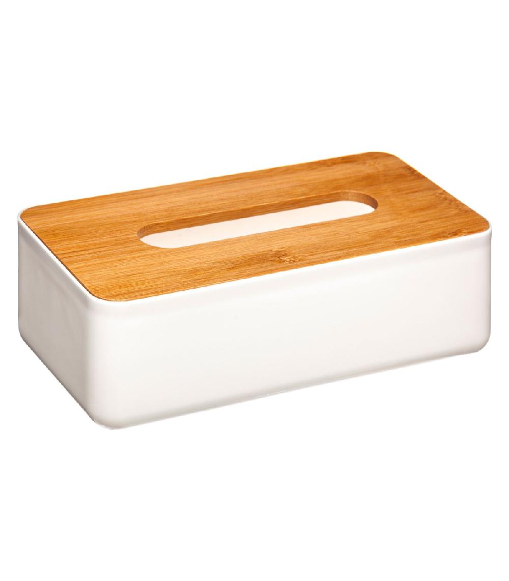 wadiga Boîte à mouchoirs rectangulaire blanche et bambou