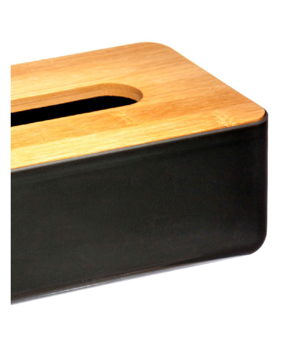 Wadiga Boîte à Mouchoirs Rectangulaire Noire Et Bambou