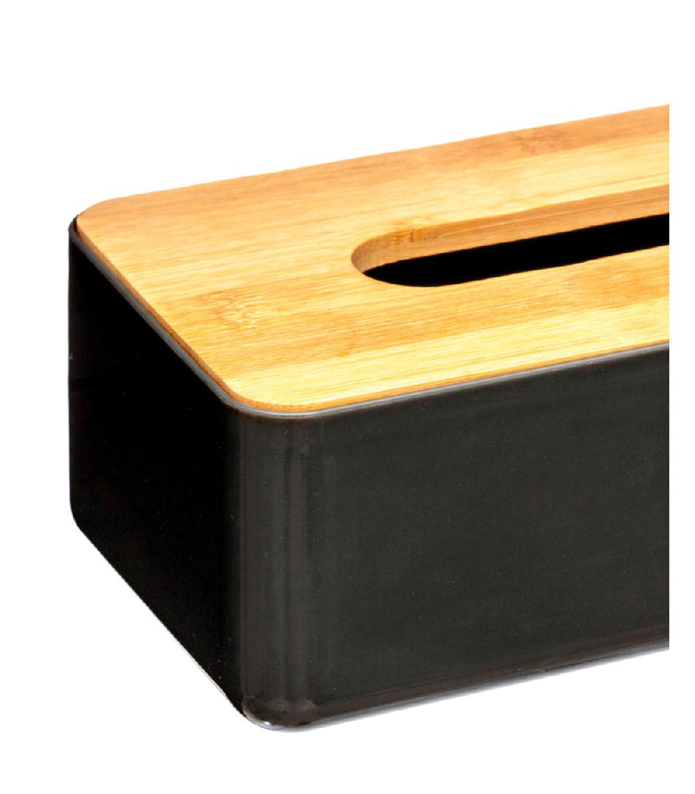 Wadiga Boîte à Mouchoirs Rectangulaire Noire Et Bambou