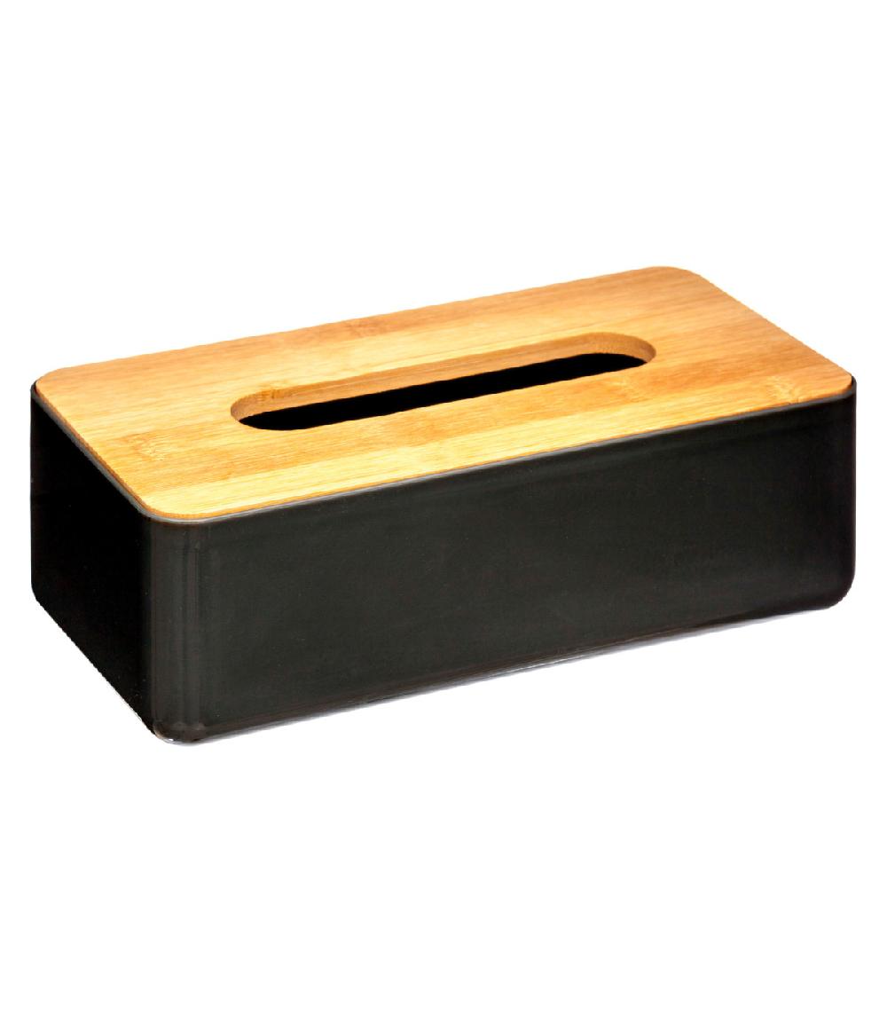 wadiga Boîte à mouchoirs rectangulaire noire et bambou