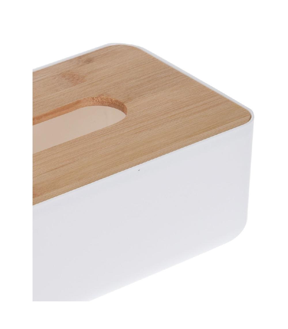 Wadiga Boîte à Mouchoirs Rectangulaire Plastique Blanc Et Bambou