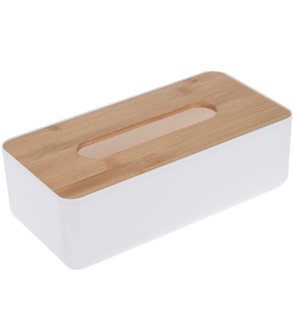 wadiga Boîte à Mouchoirs Rectangulaire Plastique Blanc et Bambou