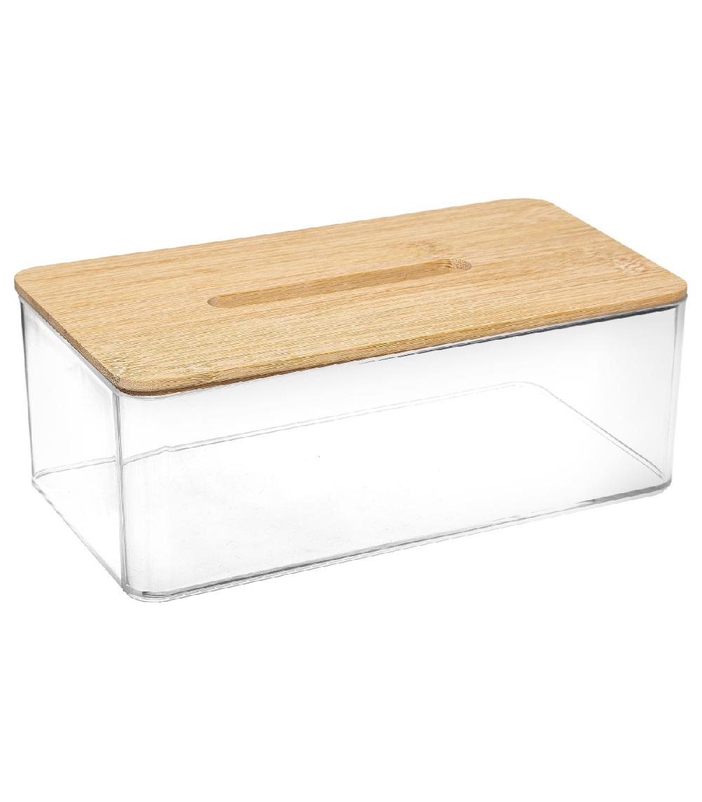 wadiga Boîte à mouchoirs rectangulaire transparent et bois