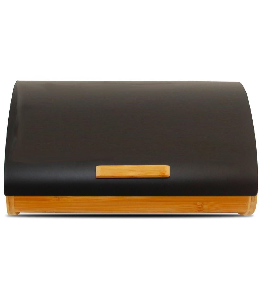 Wadiga Boîte à Pain En Bambou Et Couvercle En Métal Noir 36x26.5x16cm