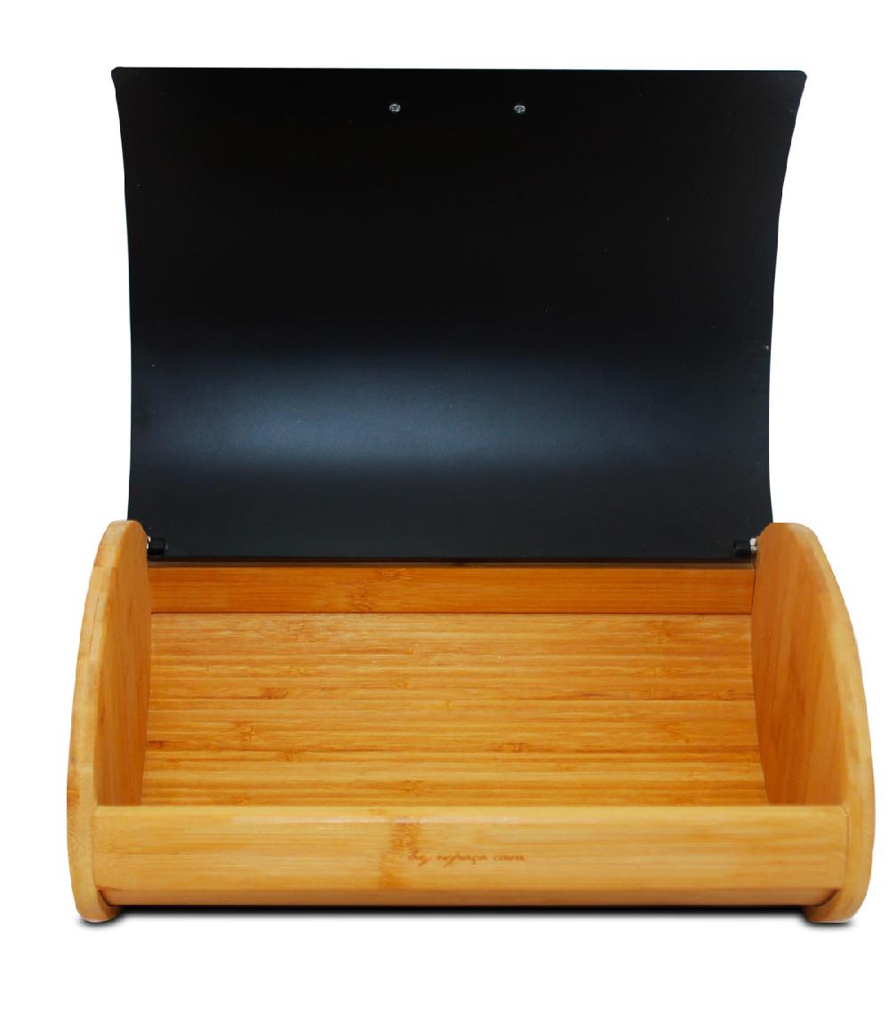 Wadiga Boîte à Pain En Bambou Et Couvercle En Métal Noir 36x26.5x16cm