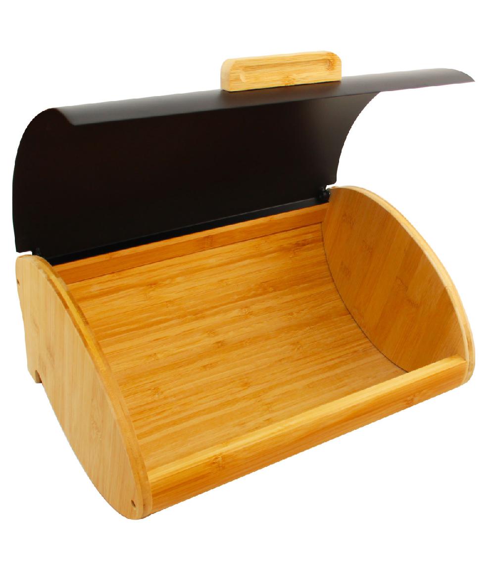 Wadiga Boîte à Pain En Bambou Et Couvercle En Métal Noir 36x26.5x16cm